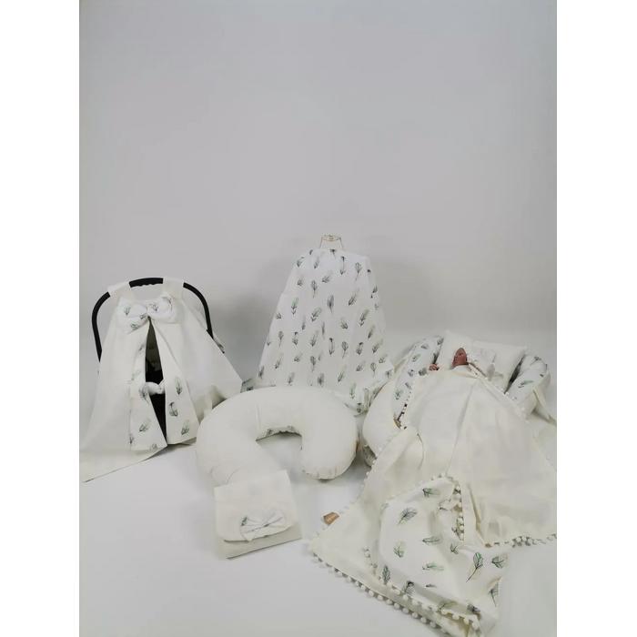 Babynest 8'li set krem poplin - yeşil tüylü poplin