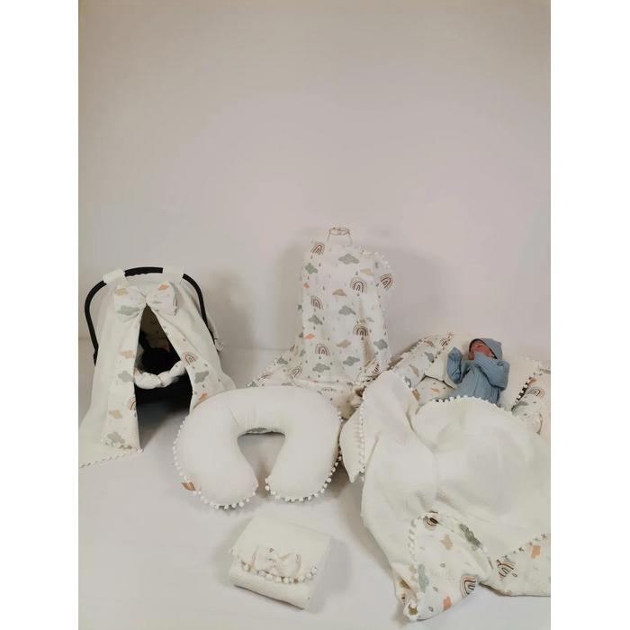 Babynest 8'li set krem waffle pike - gökkuşaklı müslin