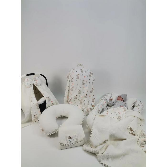 Babynest 8'li set krem waffle pike - tavşanlı müslin