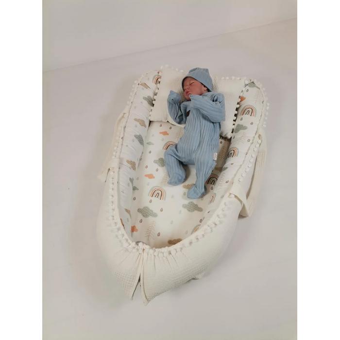 Babynest 8'li set krem waffle pike - gökkuşaklı müslin