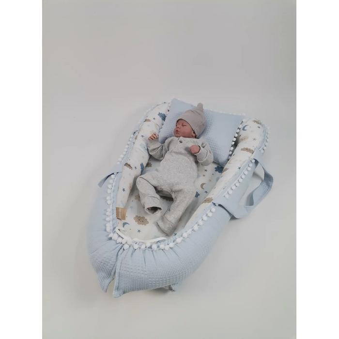 Babynest 8'li set mavi waffle pike - mavi aylı bulutlu müslin