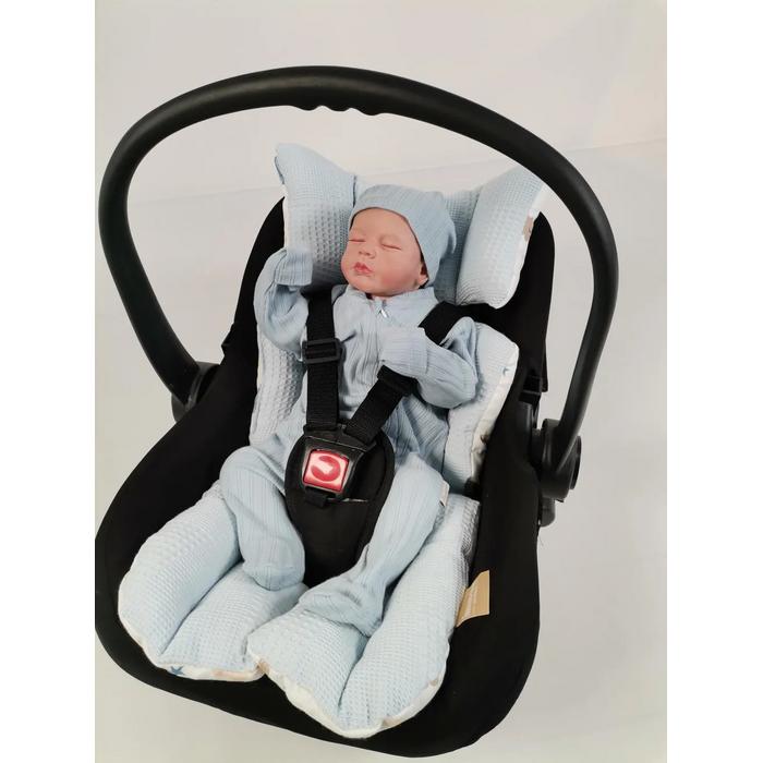 Babynest 8'li set mavi waffle pike - mavi aylı bulutlu müslin