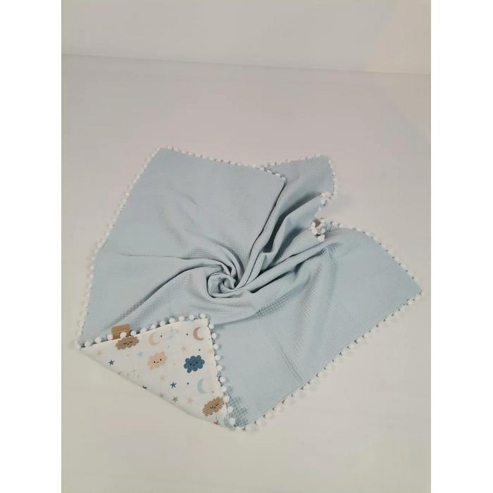 Babynest 8'li set mavi waffle pike - mavi aylı bulutlu müslin