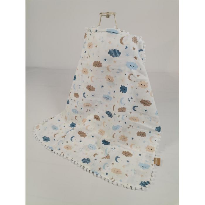 Babynest 8'li set mavi waffle pike - mavi aylı bulutlu müslin