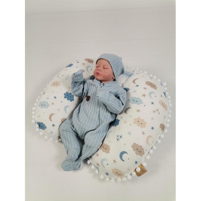 Babynest 8'li set mavi waffle pike - mavi aylı bulutlu müslin