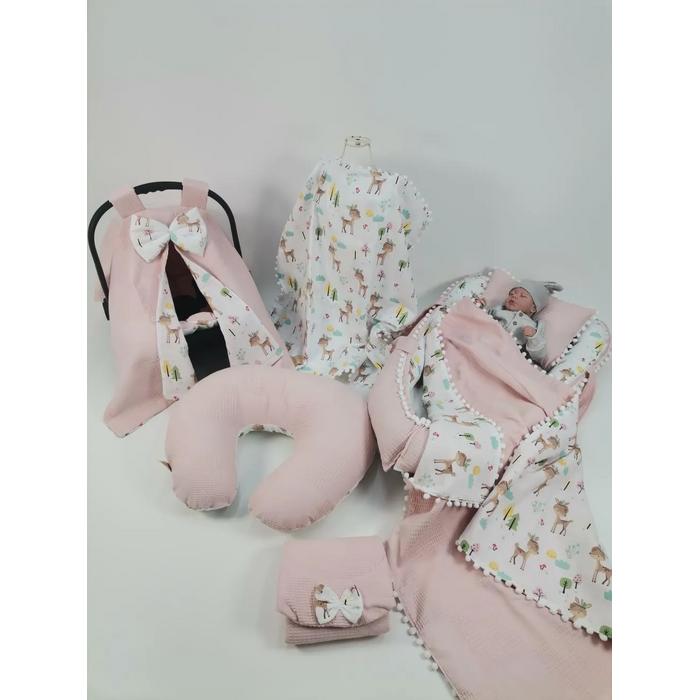 Babynest 8'li set pudra pembe waffle pike - karacalı müslin