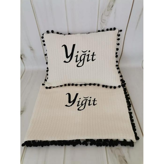 Battaniye ve yastık krem örgü pike - krem poplin 5