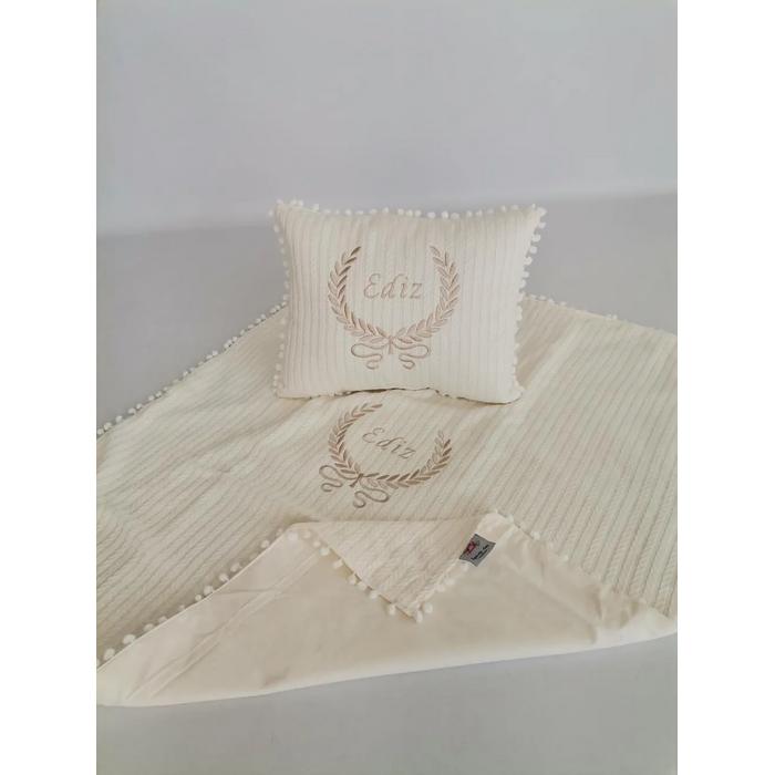 Battaniye ve yastık krem örgü pike - krem poplin 4