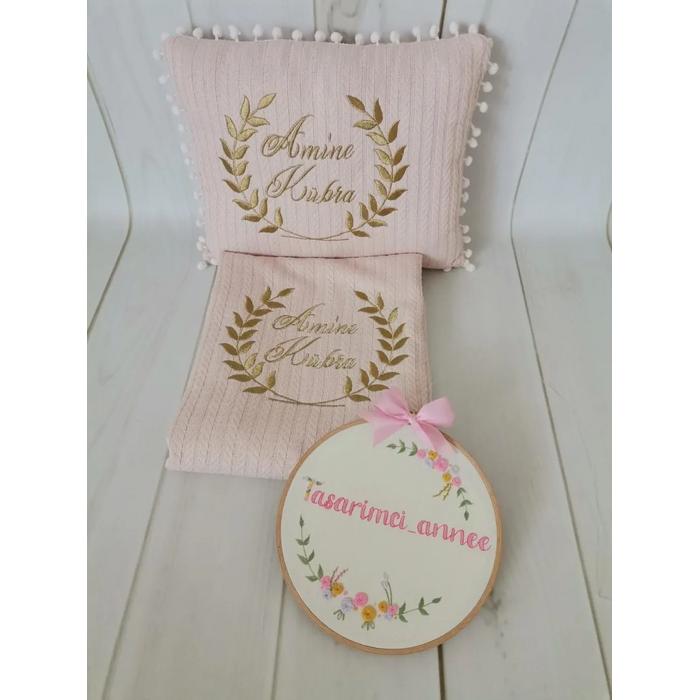 Battaniye ve yastık pudra örgü pike - v86 pudra poplin