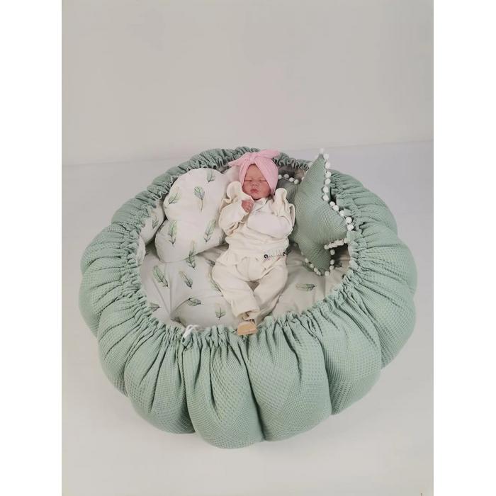 Yuvarlak babynest yeşil waffle pike - yeşil tüylü poplin