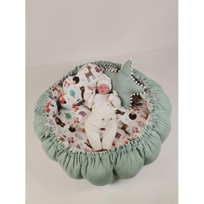 Yuvarlak babynest yeşil waffle pike - hayvan figürlü müslin