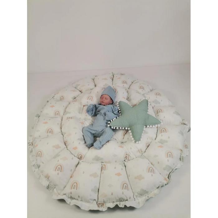 Yuvarlak babynest yeşil waffle pike - gökkuşaklı poplin