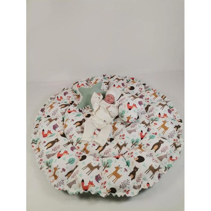 Yuvarlak babynest yeşil waffle pike - hayvan figürlü müslin