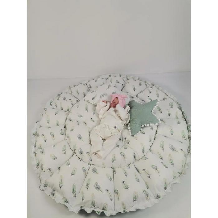 Yuvarlak babynest yeşil waffle pike - yeşil tüylü poplin