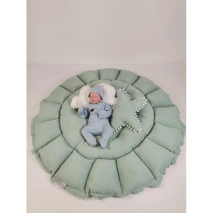 Yuvarlak babynest yeşil waffle pike - gökkuşaklı poplin