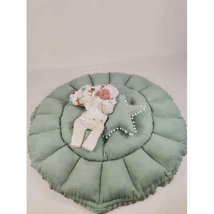 Yuvarlak babynest yeşil waffle pike - hayvan figürlü müslin