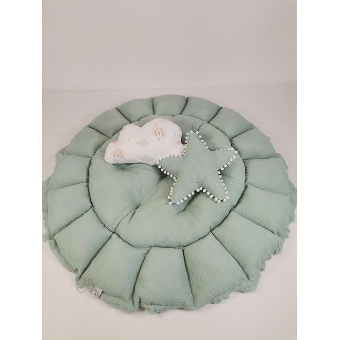 Yuvarlak babynest yeşil waffle pike - gökkuşaklı poplin