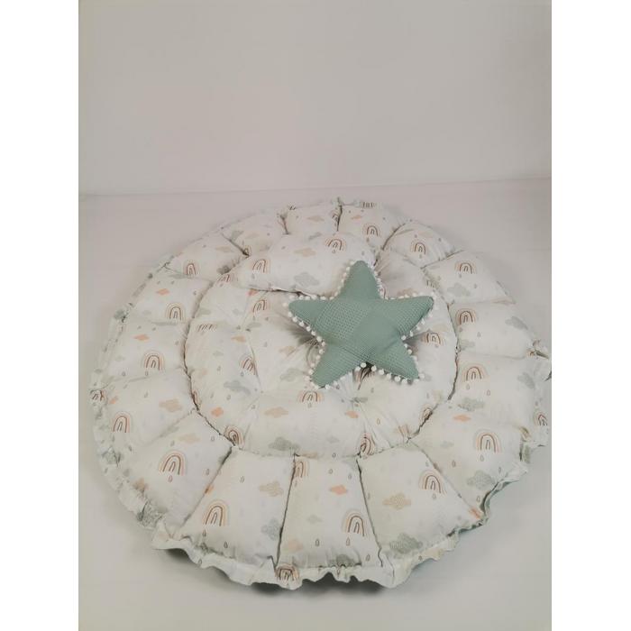 Yuvarlak babynest yeşil waffle pike - gökkuşaklı poplin